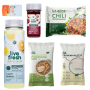 Auswahl an LiveFresh-Produkten – darunter Saft, Shot, Trinkmahlzeit, Porridge und veganes Chili, dargestellt als kompaktes Bundle.