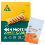 LiveFresh High-Protein-Low-Carb-Pasta in Spiralform einer Packung "Tageshelden" Vitaminkapseln von LiveFresh
