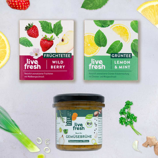 Früchte- & Grüntee mit Gemüsebrühe