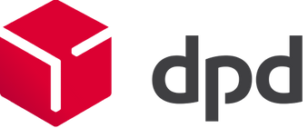DPD Logo mit einem roten, stilisierten Paket-Symbol auf der linken Seite und dem Schriftzug dpd in schwarzer  Schrift auf der rechten Seite.